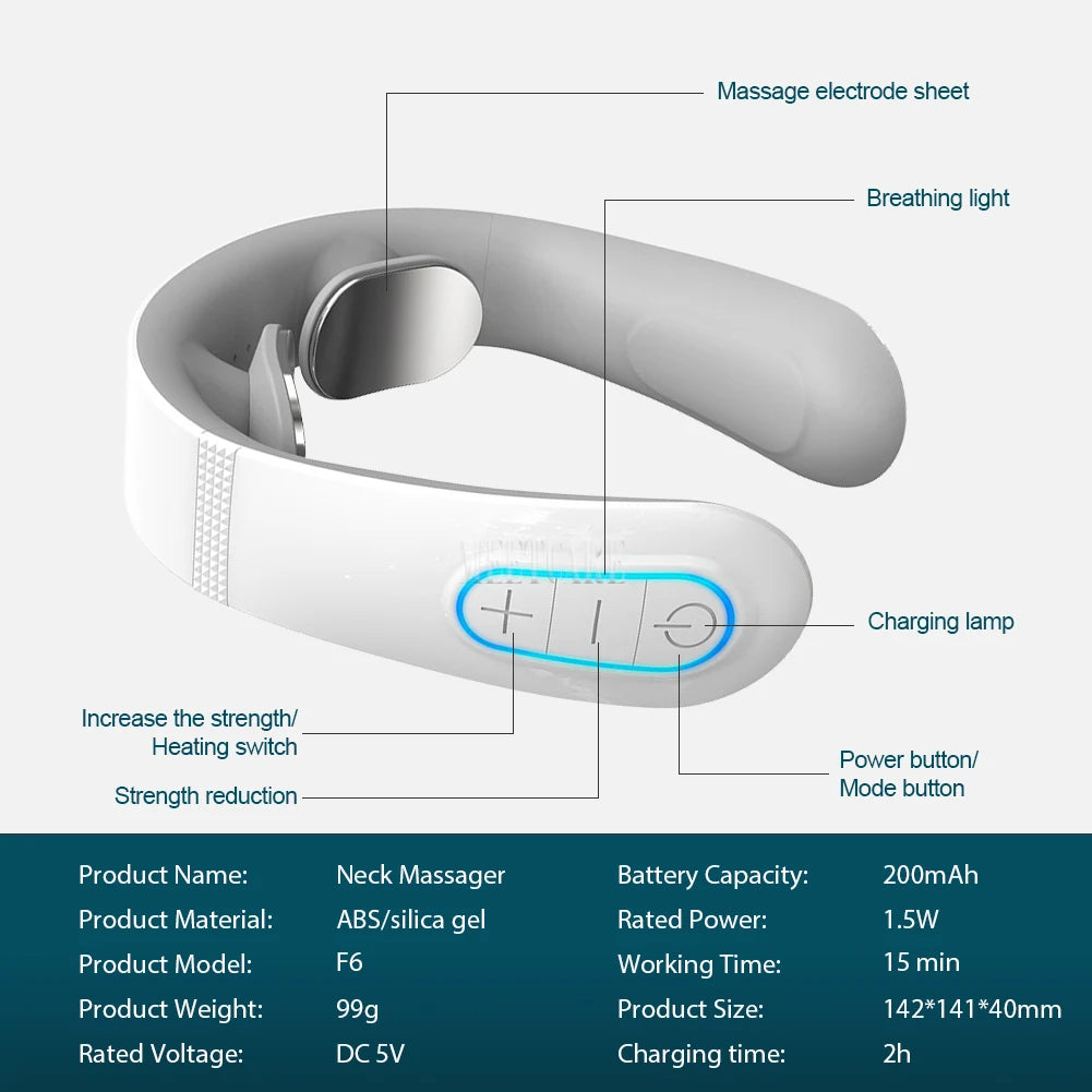 TENS Pulse Back Neck Massage Wireless Smart Sholder Cervical Massager Heating Relief Pain Muscle Punch Beating Health