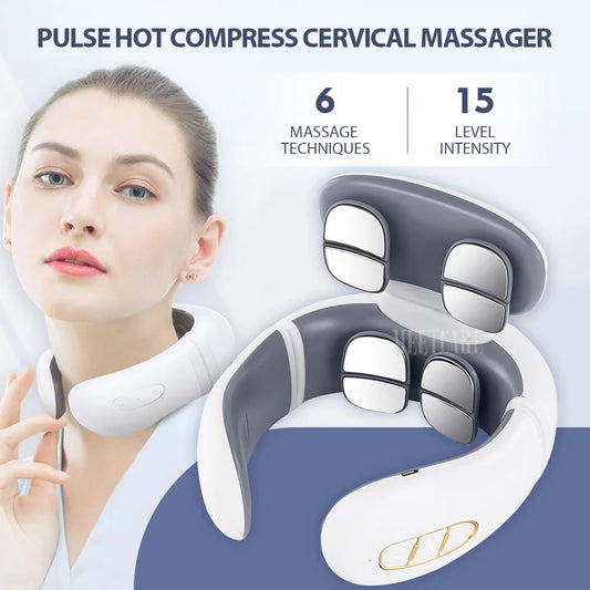 TENS Pulse Back Neck Massage Wireless Smart Sholder Cervical Massager Heating Relief Pain Muscle Punch Beating Health