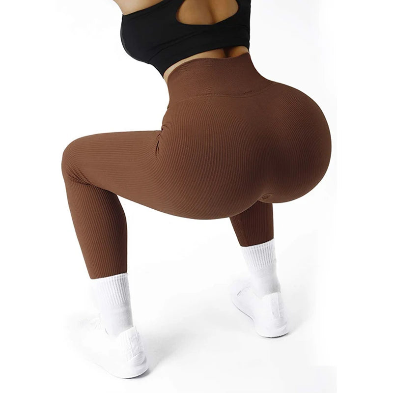 Ribbed High-Waist Seamless Yoga Leggings