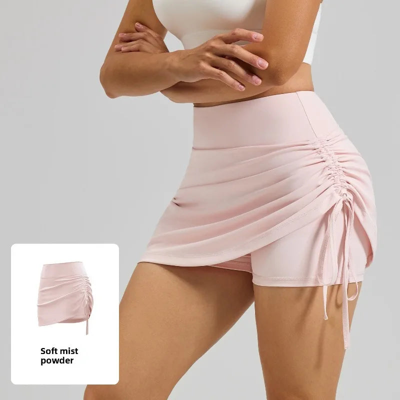 Ruched High-Waist Yoga Skirt with Built-In Safety Shorts
