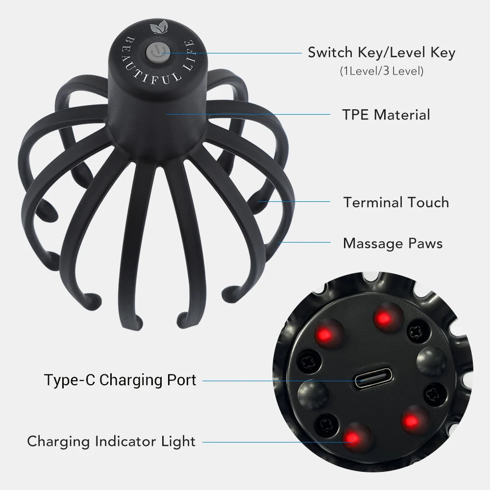 Intelligent Electric Octopus Head Massager Soul Extraction, Head Scratching Meridian Dredging, Scalp Massage And Relaxation Tool