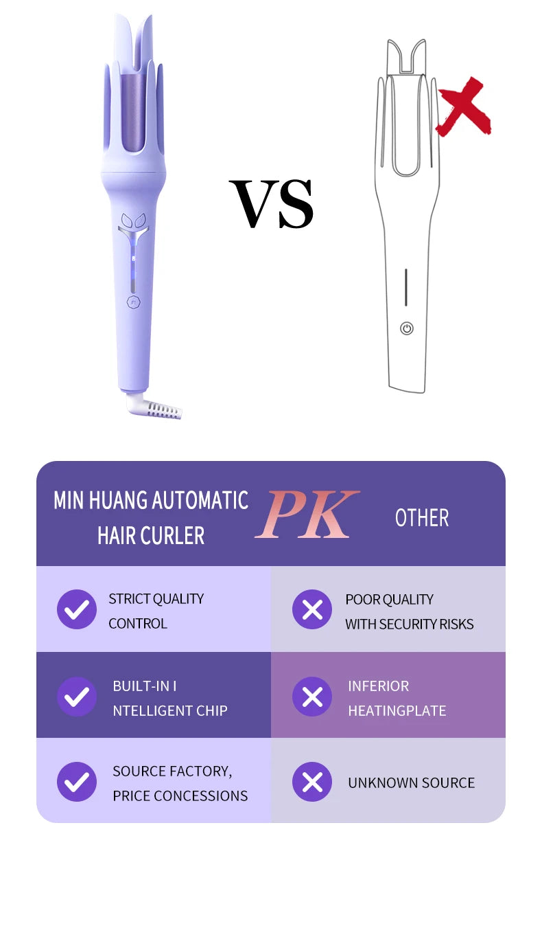Luxury 32mm Automatic Curling Iron – Tourmaline Ceramic Rotating Hair Curler with Negative Ions, Anti-Scald Design, Dual Voltage & Gift Box Set