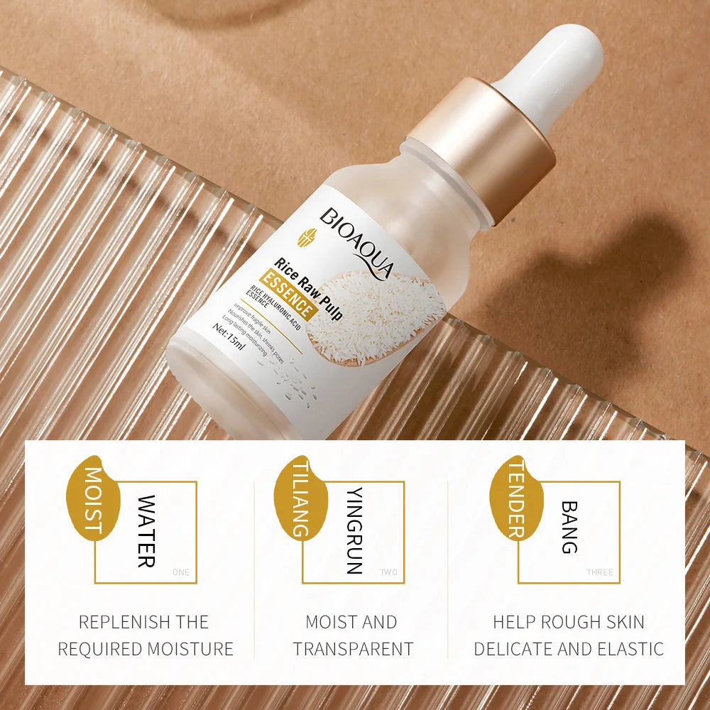 5pcs BIOAQUA Rice Raw Pulp Face Serum Hyaluronic Acid Face Essence Moisturizing Brightening Firming Serum Facial Skin Care