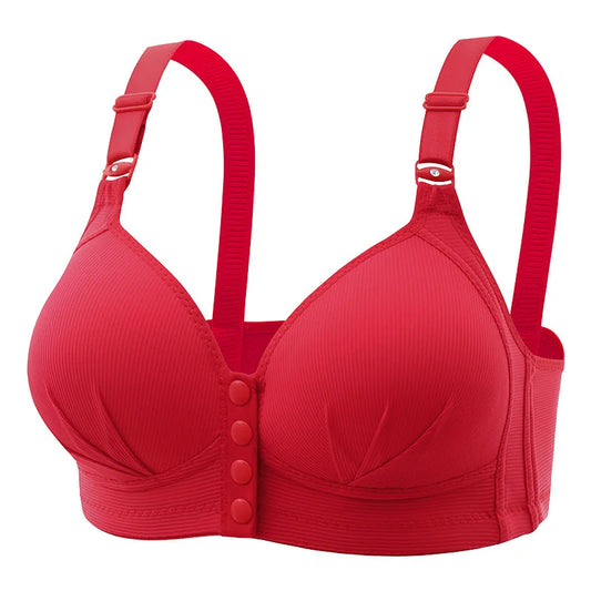 Soft Ribbed Wireless Push Up Bra High Elastic Front Buckle 3D Cups Breathable Comfort No Steel Ring Sizes M-XXXL