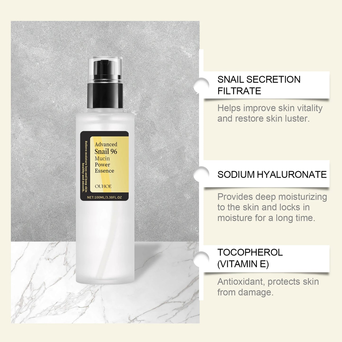 OUHOE Advanced Snail 96 Mucin Power Essence – Intensive Hydration & Skin Repair (100ml)