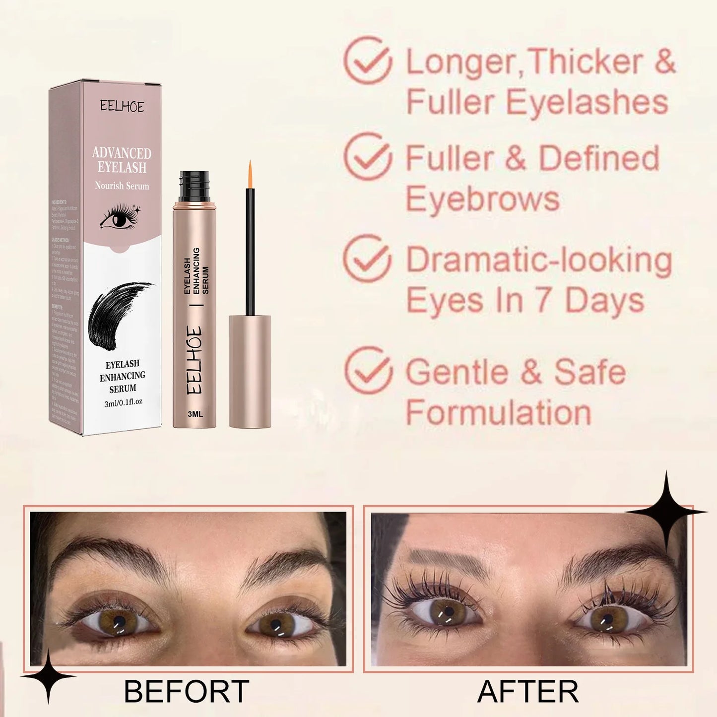 EELHOE Eyelash Enhancing Serum – Lengthening & Lifting Formula for Fuller Lashes and Sculpted Eyebrows