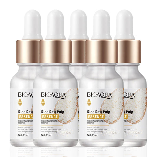 5pcs BIOAQUA Rice Raw Pulp Face Serum Hyaluronic Acid Face Essence Moisturizing Brightening Firming Serum Facial Skin Care