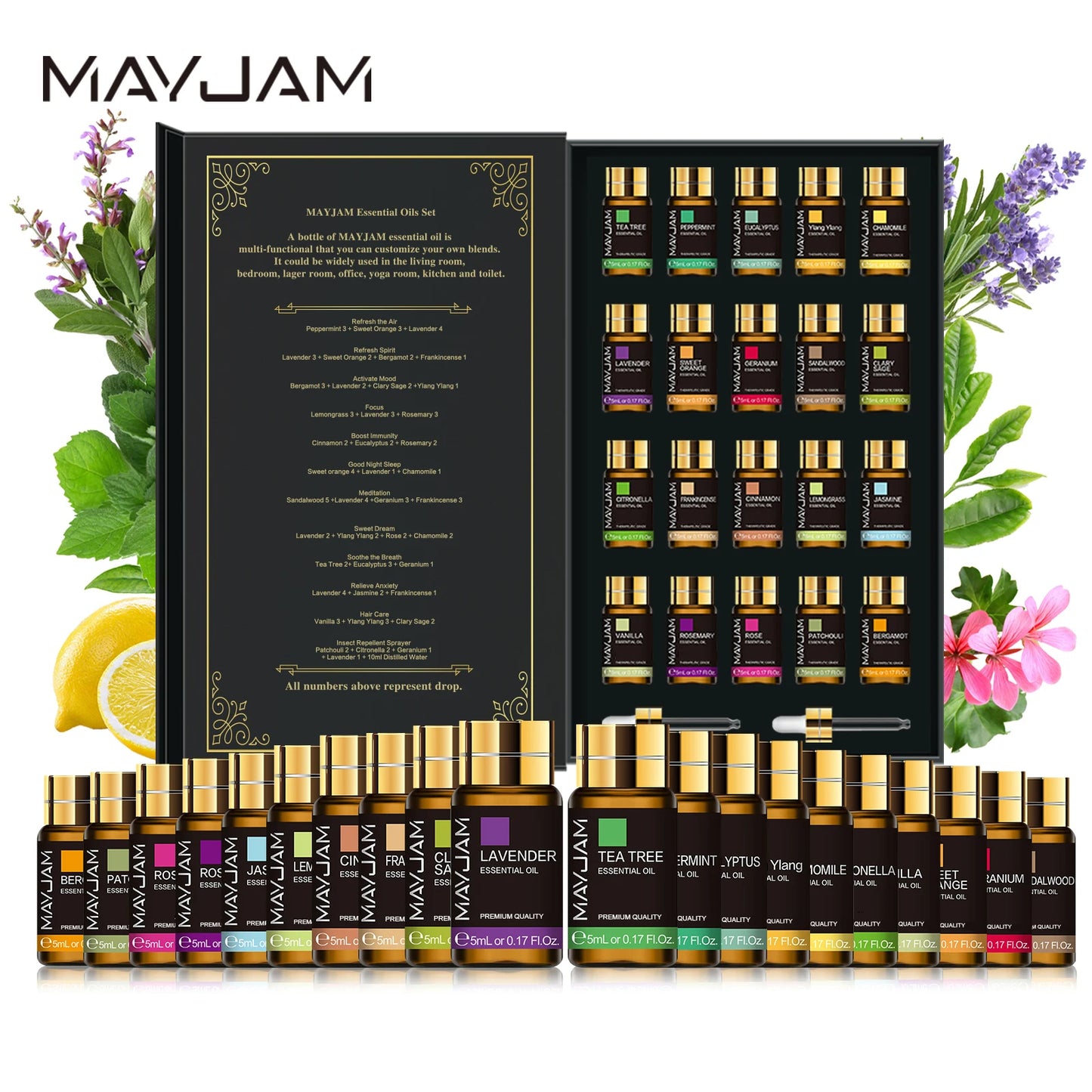 Mayjam 20 pcs 28 יחידות 35 יחידות שמנים אתרים סט מתנה למפזר ארומתרפיה נר האדים נר לבנדר וניל לימון ברגמוט שמן