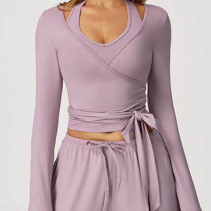 Women’s Long Sleeve Yoga Wrap Top – Slim Fit Pilates Shirt