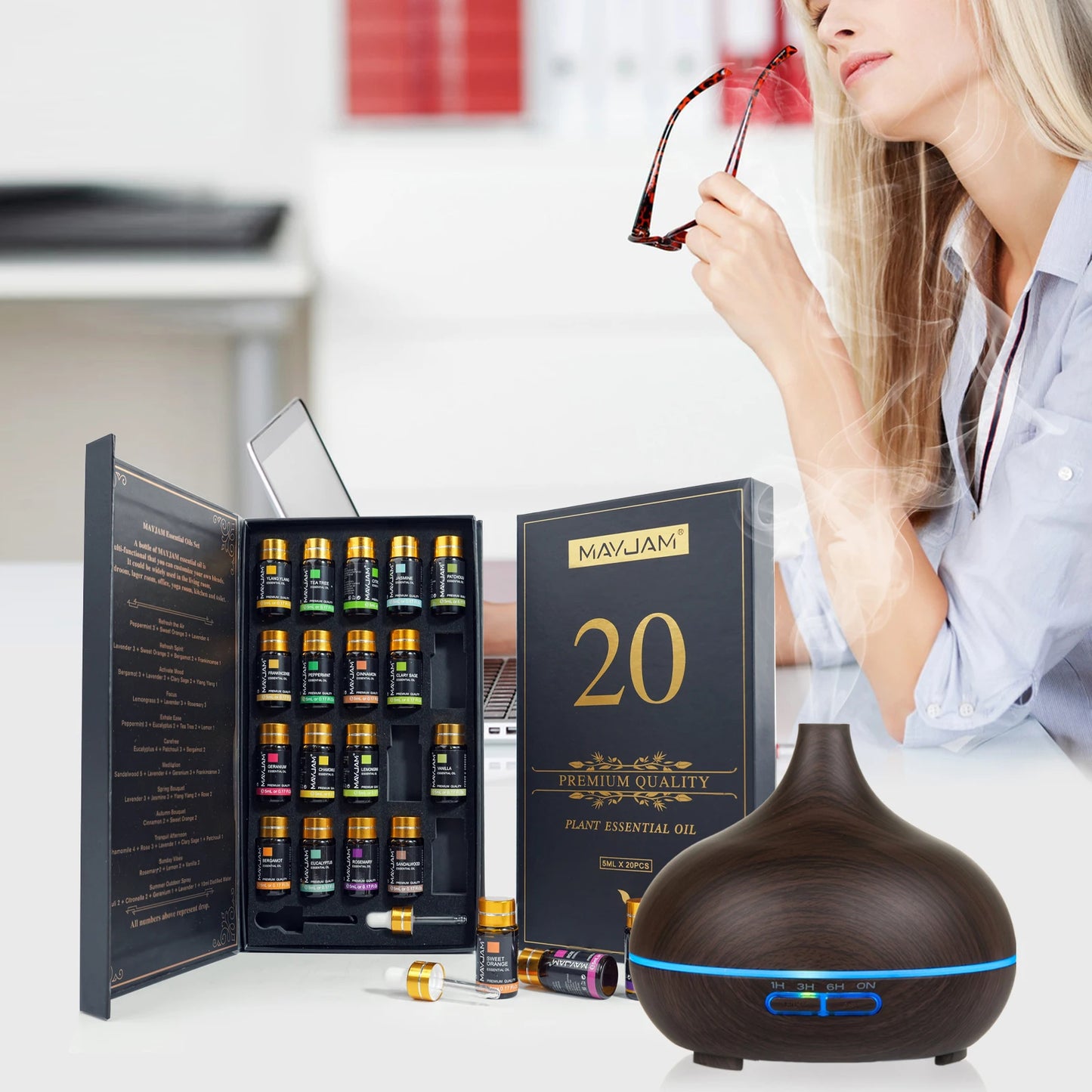 Mayjam 20 pcs 28 יחידות 35 יחידות שמנים אתרים סט מתנה למפזר ארומתרפיה נר האדים נר לבנדר וניל לימון ברגמוט שמן