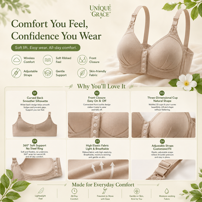 Soft Ribbed Wireless Push Up Bra High Elastic Front Buckle 3D Cups Breathable Comfort No Steel Ring Sizes M-XXXL