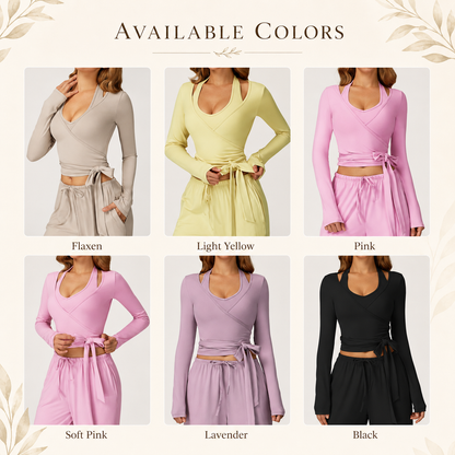 Women’s Long Sleeve Yoga Wrap Top – Slim Fit Pilates Shirt