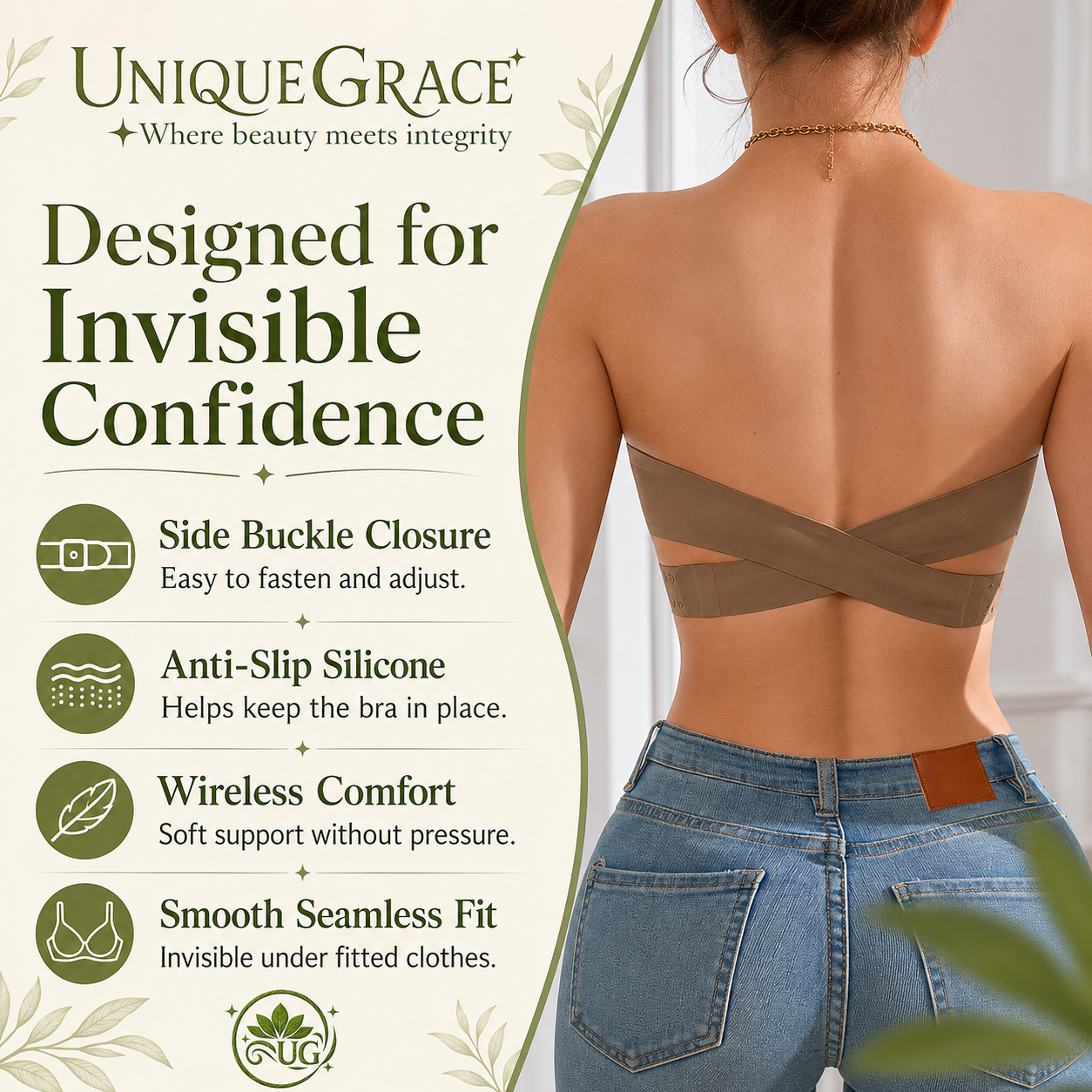 Wireless Strapless Side-Buckle Bra – Seamless Anti-Slip Support