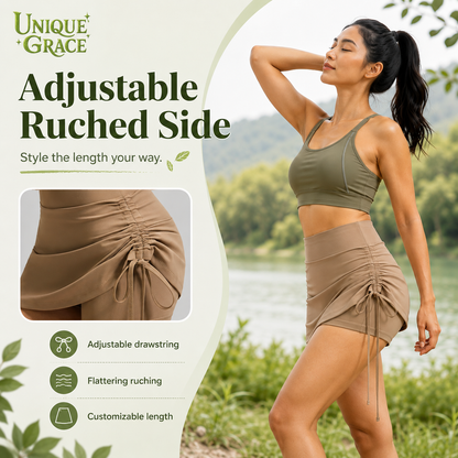 Ruched High-Waist Yoga Skirt with Built-In Safety Shorts