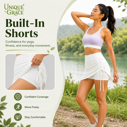Ruched High-Waist Yoga Skirt with Built-In Safety Shorts