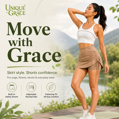 Ruched High-Waist Yoga Skirt with Built-In Safety Shorts