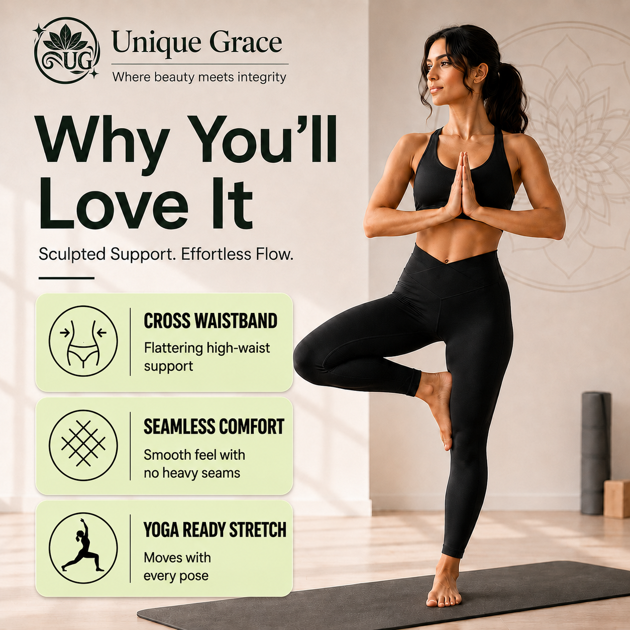 Seamless Butt-Lifting Yoga Leggings with Cross Waistband