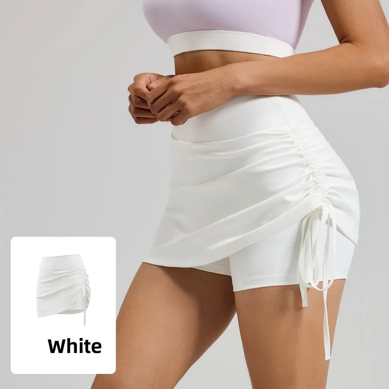 Ruched High-Waist Yoga Skirt with Built-In Safety Shorts