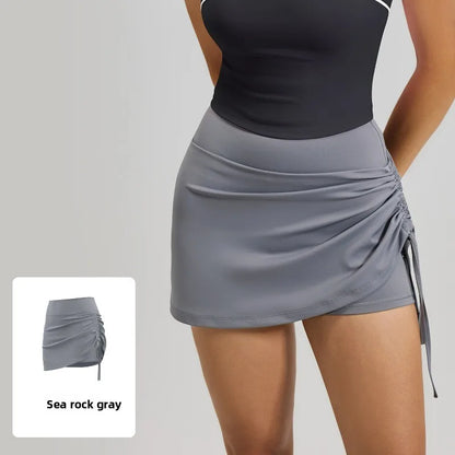 Ruched High-Waist Yoga Skirt with Built-In Safety Shorts