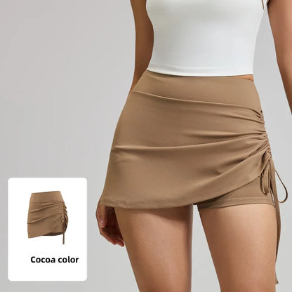 Ruched High-Waist Yoga Skirt with Built-In Safety Shorts