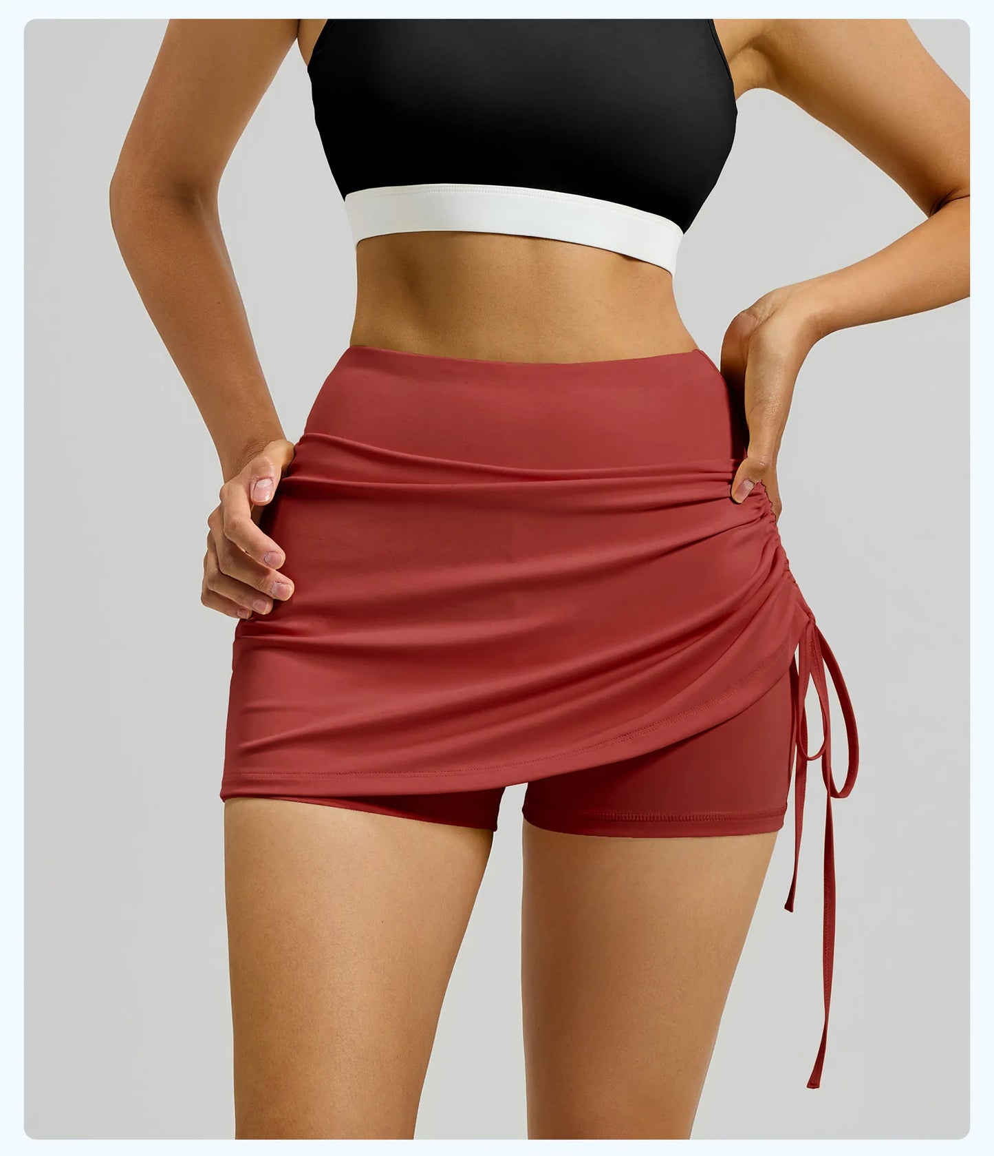 Ruched High-Waist Yoga Skirt with Built-In Safety Shorts