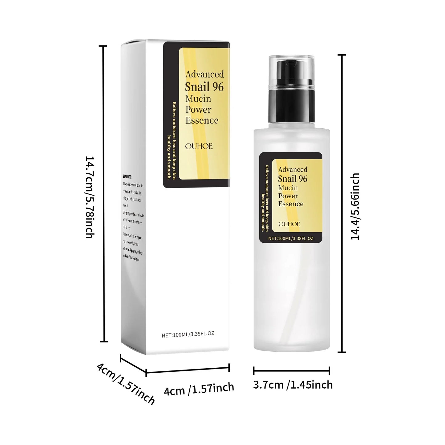 חילזון מתקדם של Ouhoe 96 Mucin Power Essence - הידרציה אינטנסיבית ותיקון עור (100 מ"ל)