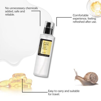 חילזון מתקדם של Ouhoe 96 Mucin Power Essence - הידרציה אינטנסיבית ותיקון עור (100 מ"ל)