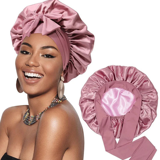 Double Layer Satin Hair Cap For Sleeping Bonnets For Women Round Haircare Women Headwear Night Hat Reversible Head Cover