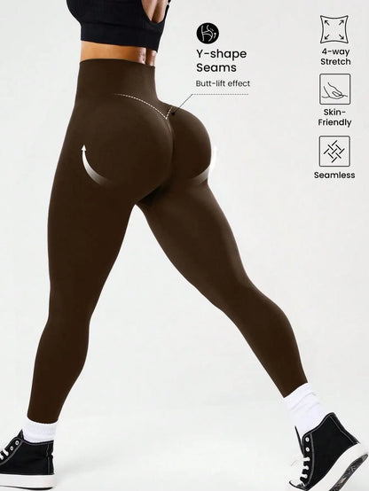 Seamless Butt-Lifting Yoga Leggings with Cross Waistband