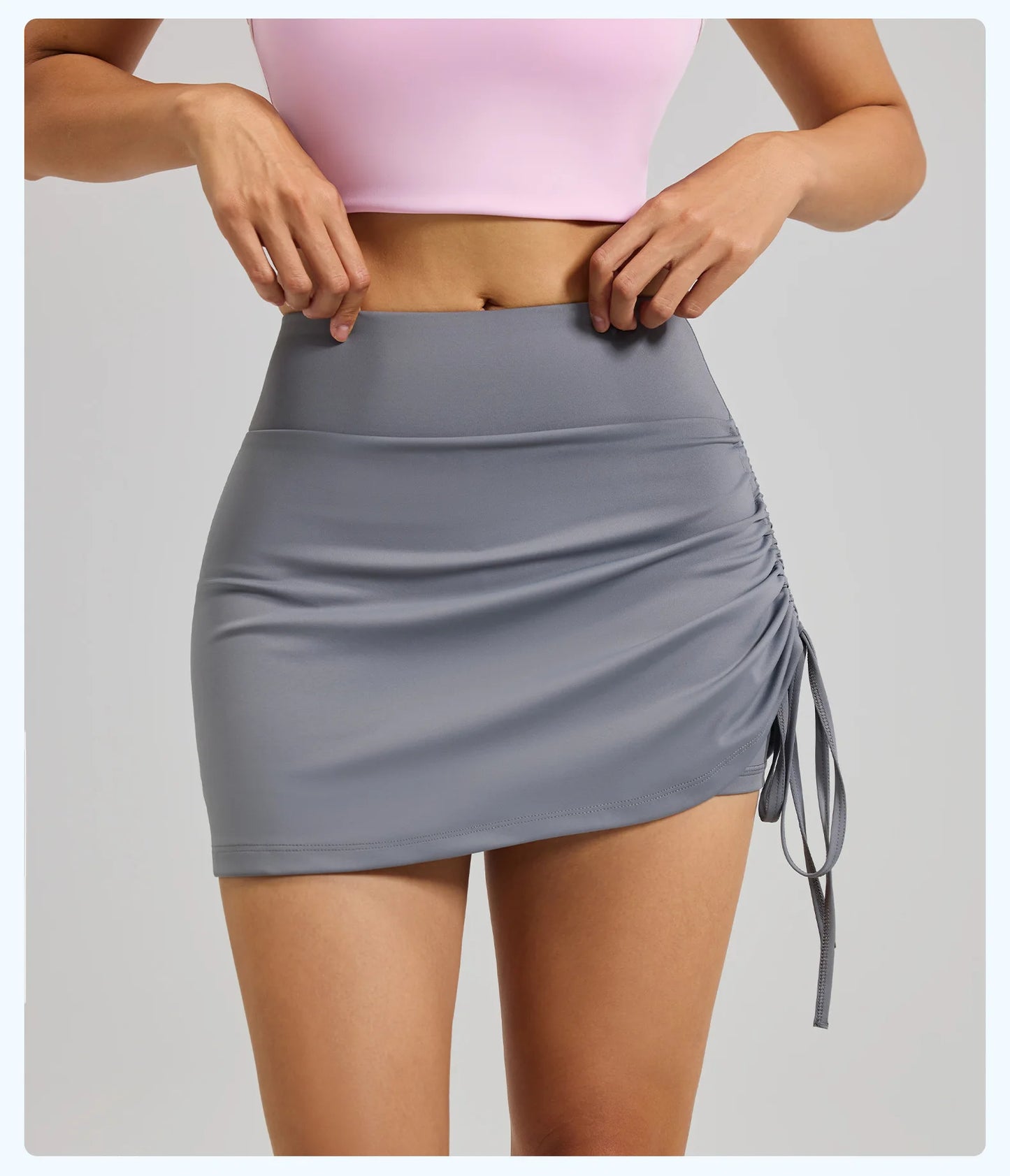 Ruched High-Waist Yoga Skirt with Built-In Safety Shorts