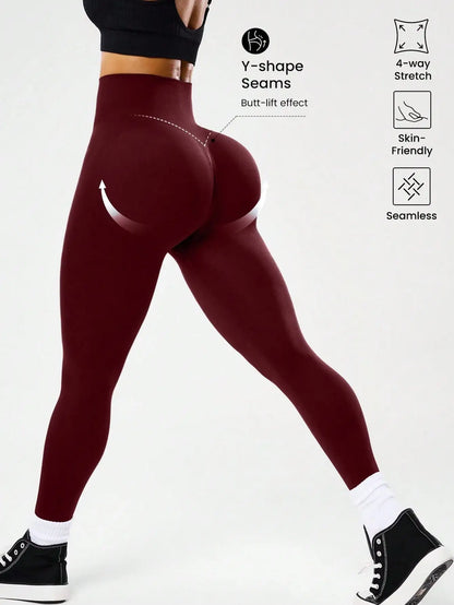 Seamless Butt-Lifting Yoga Leggings with Cross Waistband