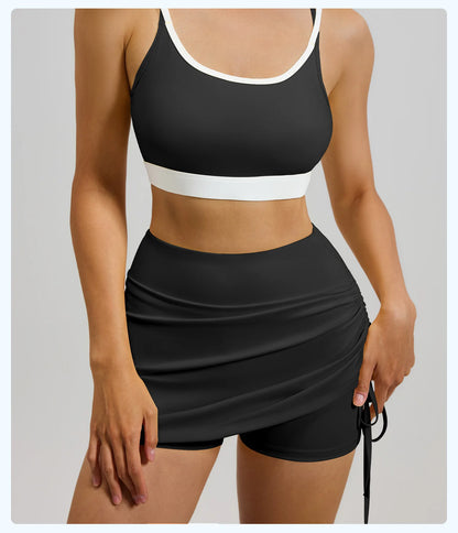 Ruched High-Waist Yoga Skirt with Built-In Safety Shorts