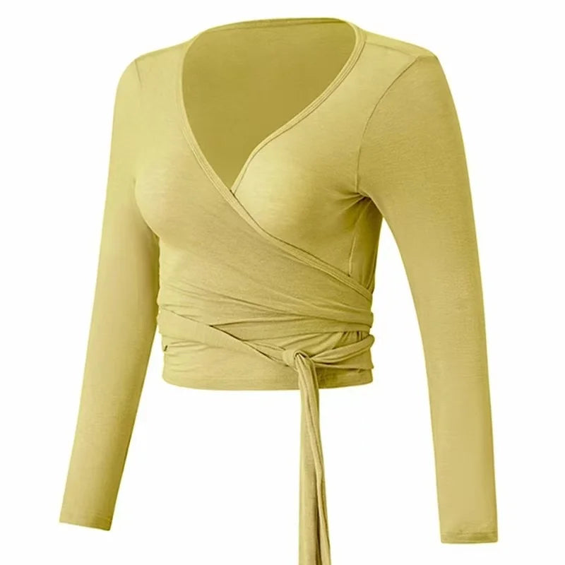 Women’s Long Sleeve Yoga Wrap Top – Slim Fit Pilates Shirt