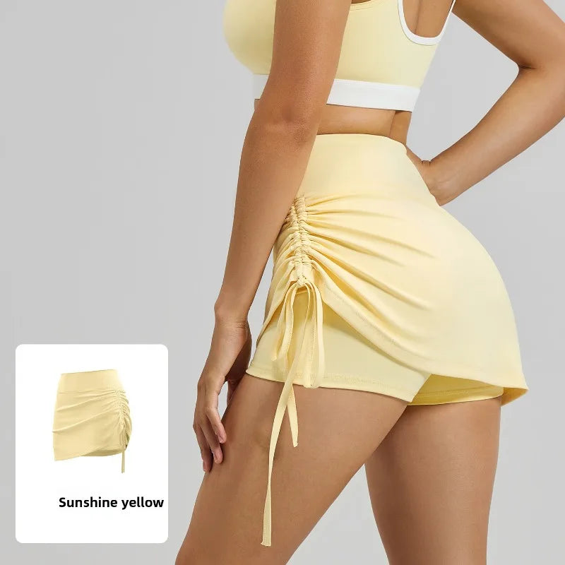 Ruched High-Waist Yoga Skirt with Built-In Safety Shorts