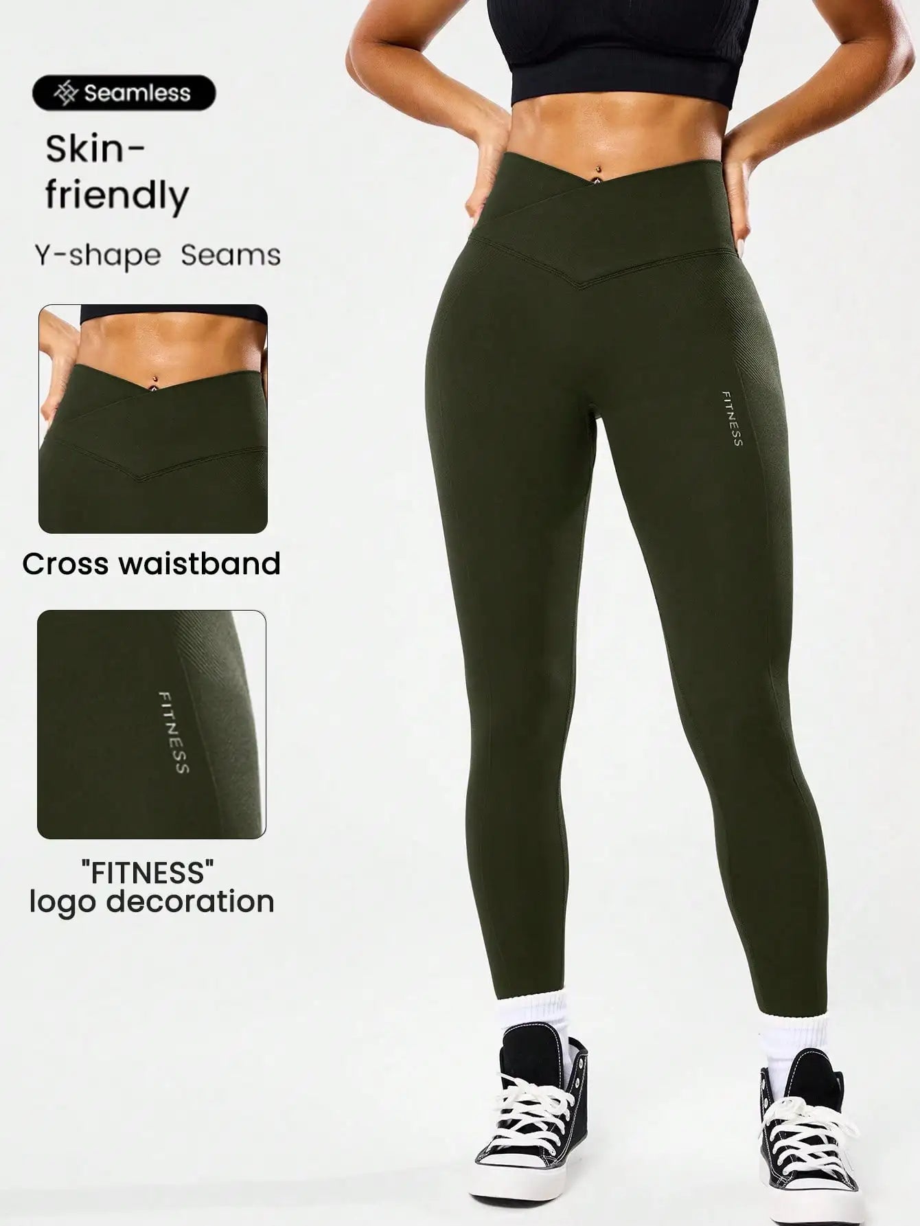 Seamless Butt-Lifting Yoga Leggings with Cross Waistband