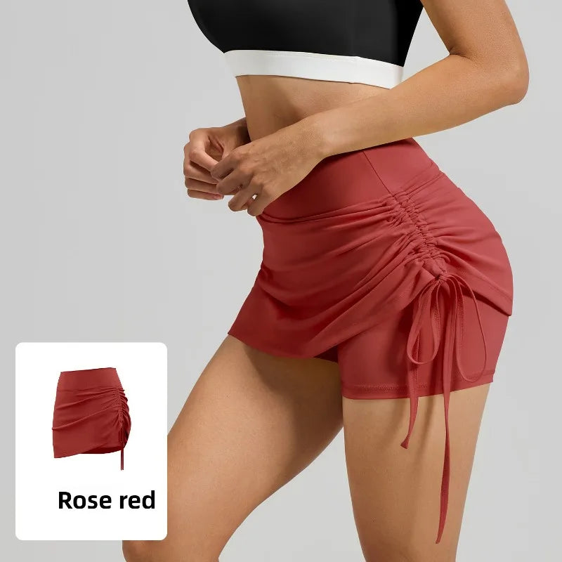 Ruched High-Waist Yoga Skirt with Built-In Safety Shorts