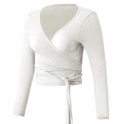 Women’s Long Sleeve Yoga Wrap Top – Slim Fit Pilates Shirt