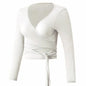 Women’s Long Sleeve Yoga Wrap Top – Slim Fit Pilates Shirt