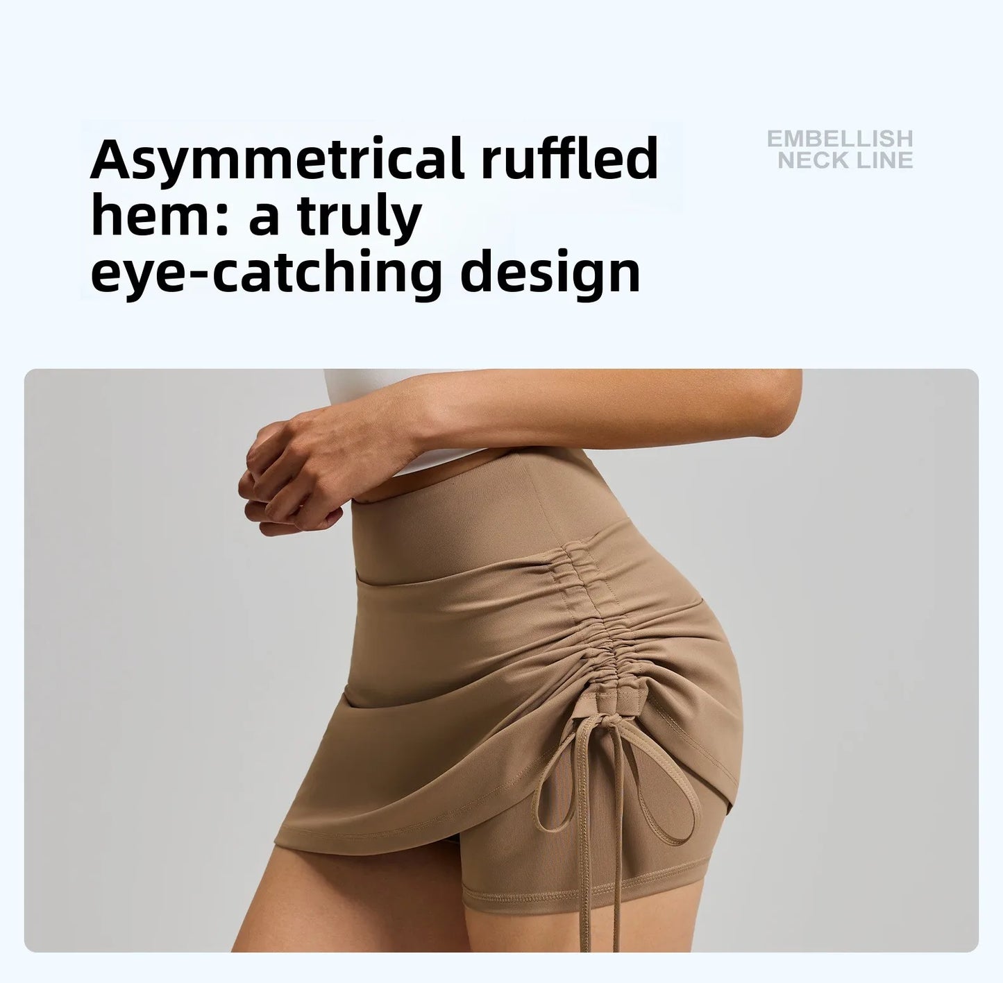 Ruched High-Waist Yoga Skirt with Built-In Safety Shorts