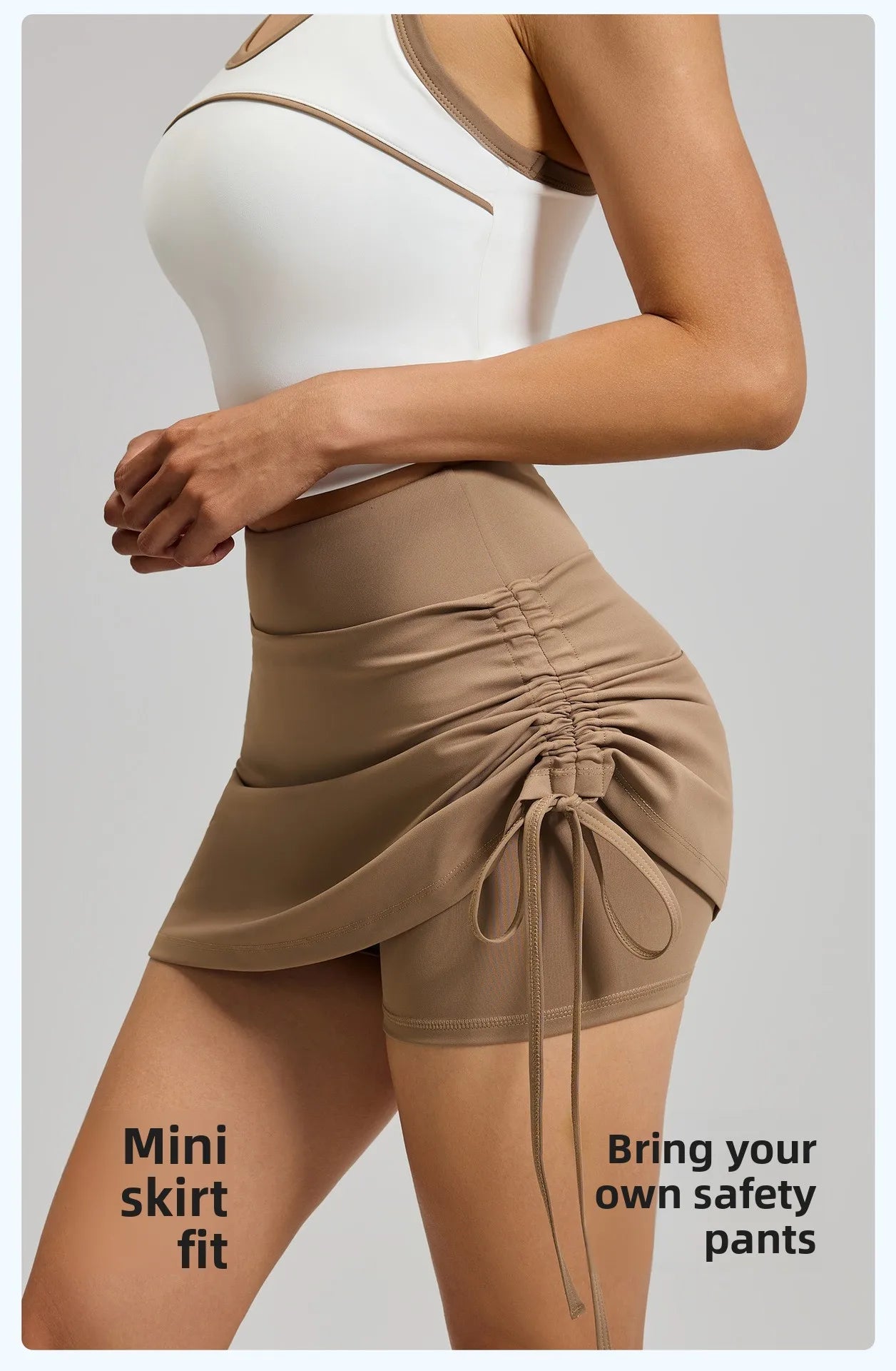 Ruched High-Waist Yoga Skirt with Built-In Safety Shorts