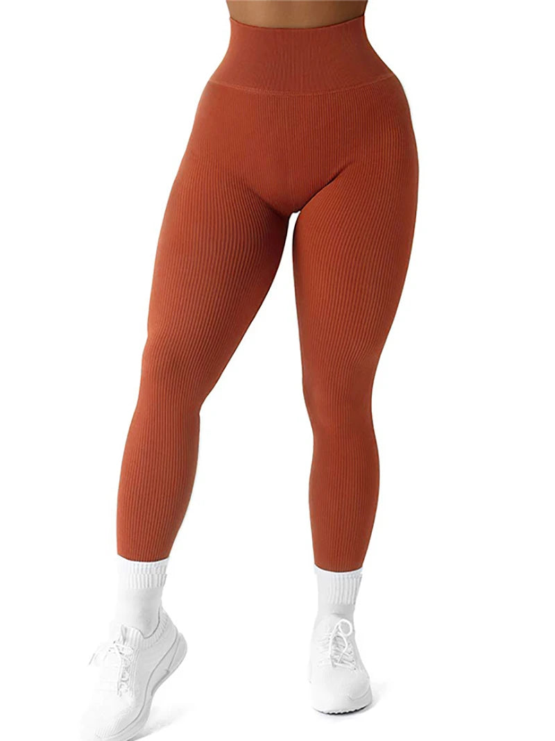 Ribbed High-Waist Seamless Yoga Leggings