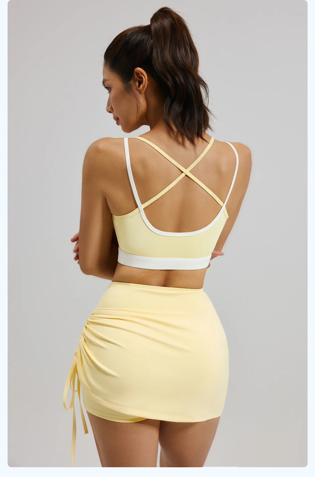 Ruched High-Waist Yoga Skirt with Built-In Safety Shorts