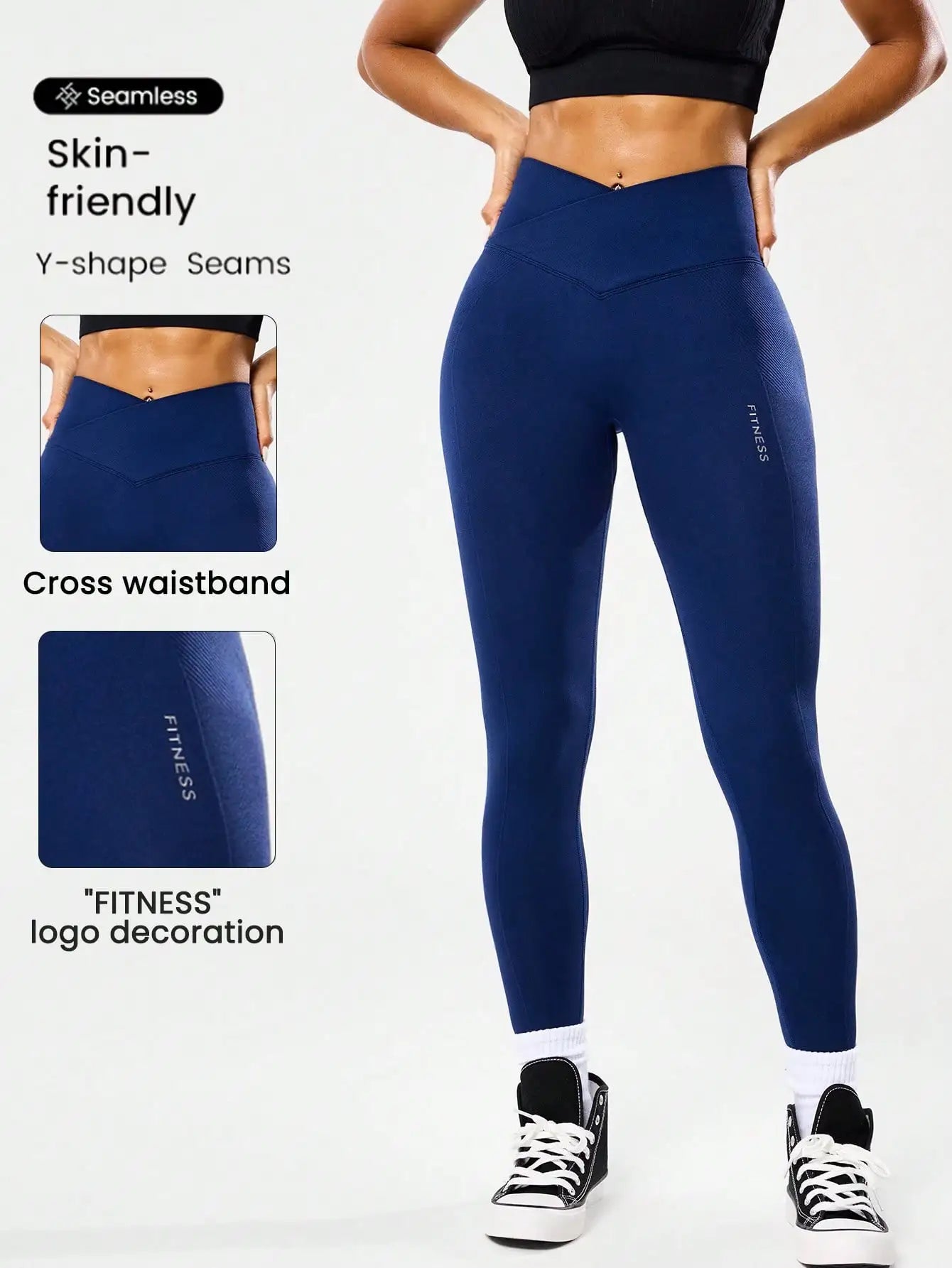 Seamless Butt-Lifting Yoga Leggings with Cross Waistband