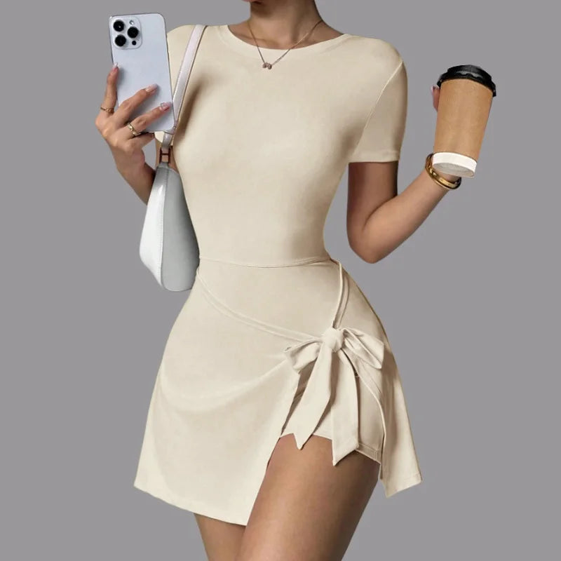 Tie-Wrap Active Dress with Built-In Shorts