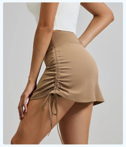 Ruched High-Waist Yoga Skirt with Built-In Safety Shorts