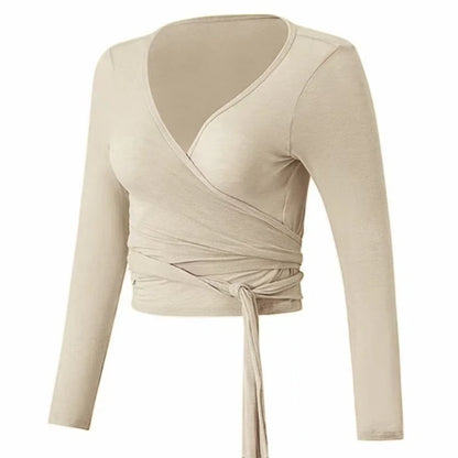 Women’s Long Sleeve Yoga Wrap Top – Slim Fit Pilates Shirt