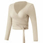 Women’s Long Sleeve Yoga Wrap Top – Slim Fit Pilates Shirt