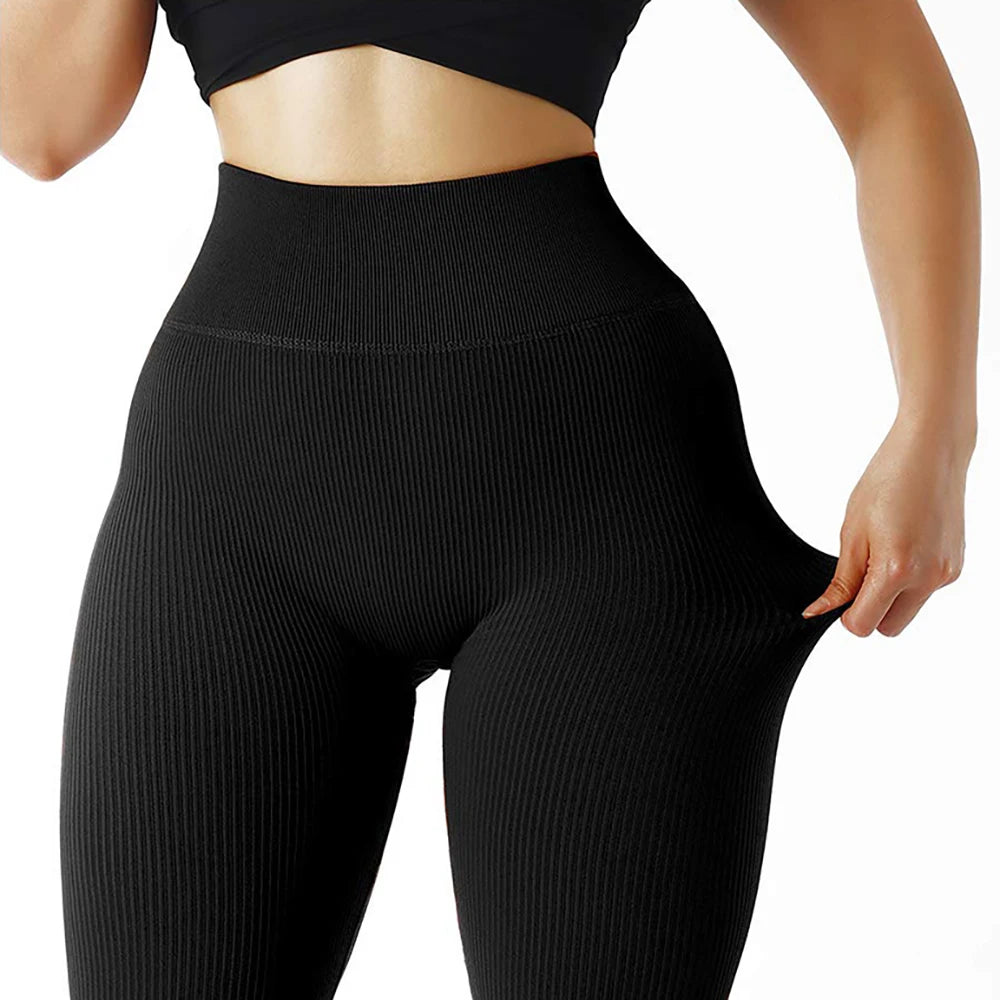 Ribbed High-Waist Seamless Yoga Leggings