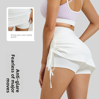 Ruched High-Waist Yoga Skirt with Built-In Safety Shorts
