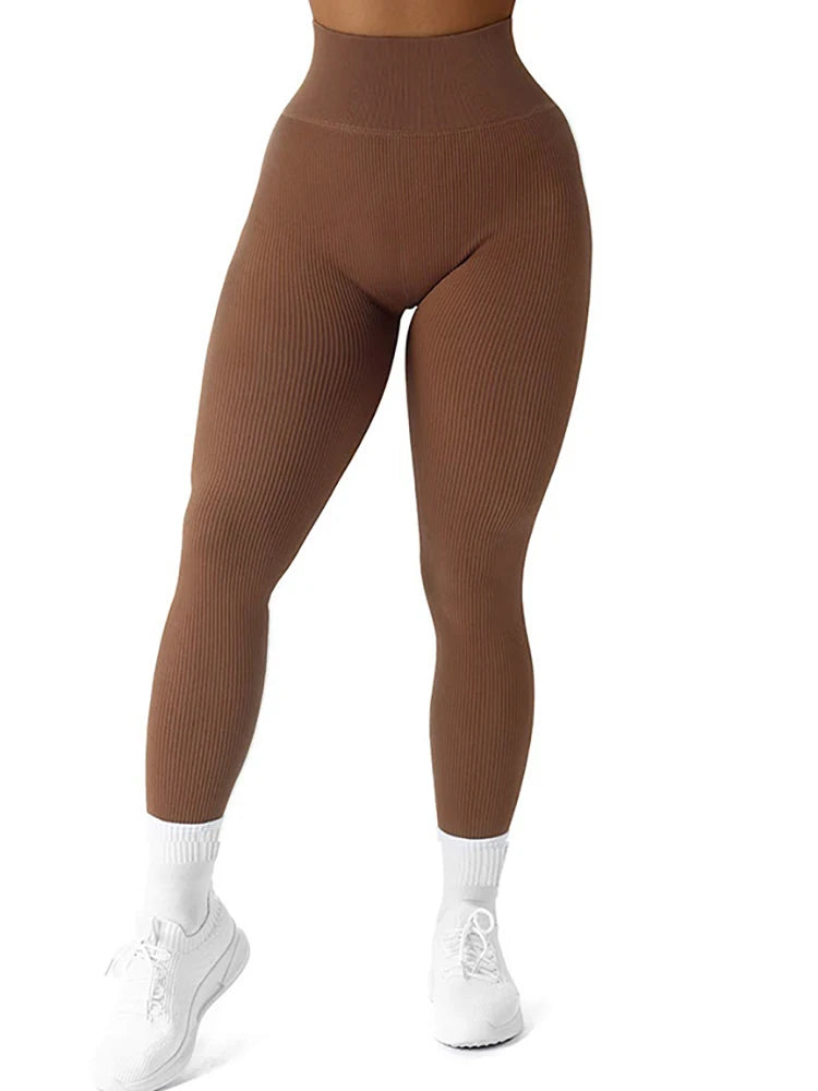 Ribbed High-Waist Seamless Yoga Leggings
